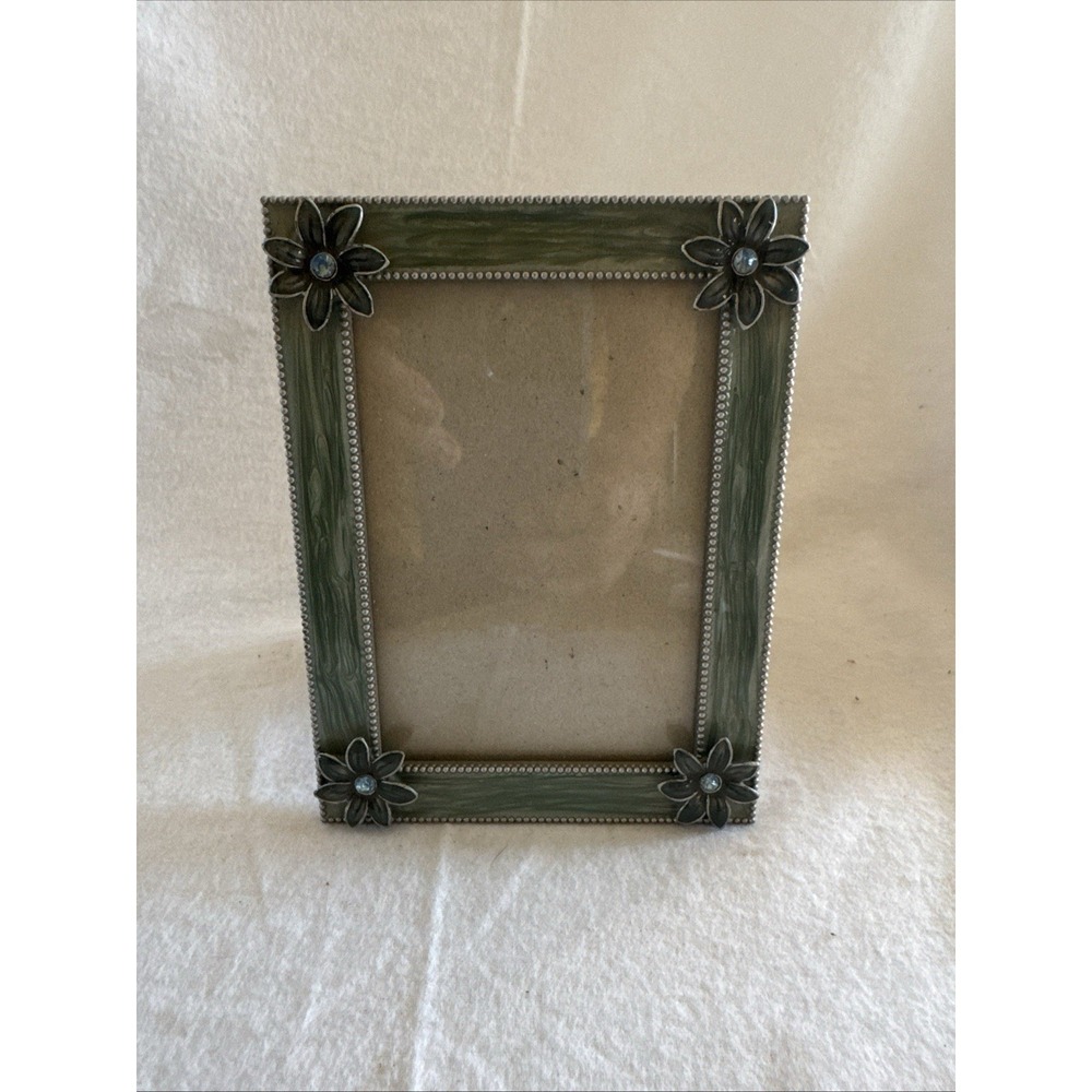 Metal Pewter Tone Enamel Rhinestone Floral Picture Frame Rhinestones For 3.5 X 5